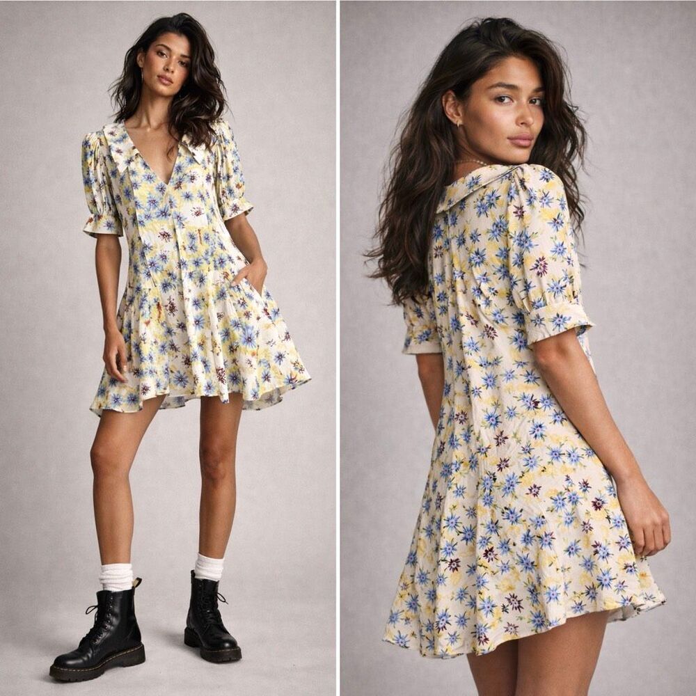 Free People Sugar Crush Mini Dress M Boho Cottage Prairie Romantic Grunge Retro